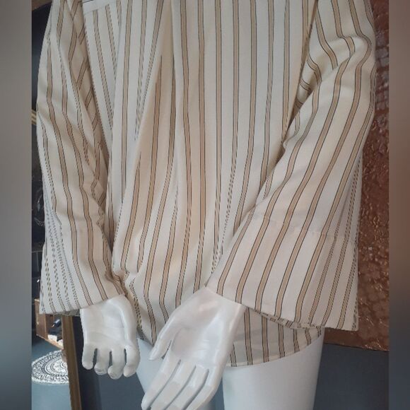 Zara Oversized Striped Cream Button-Up Blouse - Picture 4 of 14